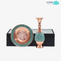 پکیج بشقاب ساده (۲۰ سانتیمتری) و گلدان صراحی (۱۶ سانتیمتری) فیروزه کوب