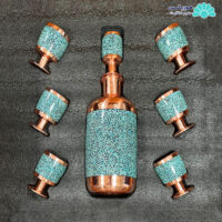 پکیج بطری (۳۶ سانتی‌متری) و شش عدد لیوان (۷ سانتی‌متری) فیروزه کوب