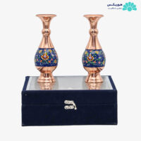 پکیج دو عدد گلدان صراحی (۱۶ سانتیمتری) مس و نقاشی