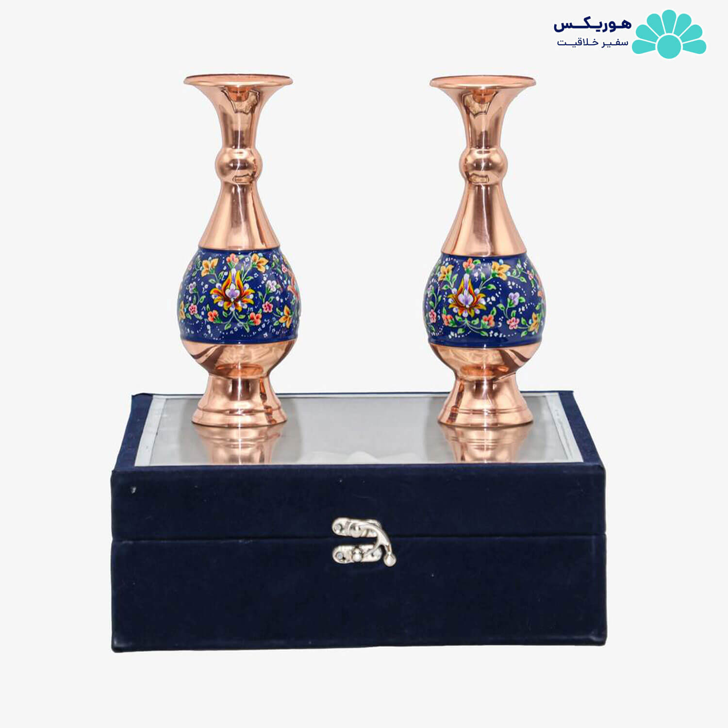 پکیج دو عدد گلدان صراحی (۱۶ سانتیمتری) مس و نقاشی