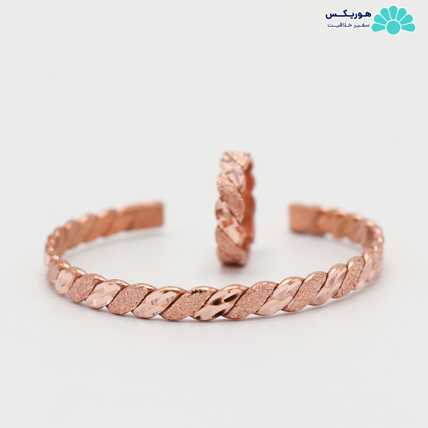 نیم ست دستبند و انگشتر طرح بافت گندمی تک رج