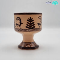 جام پایه‌دار متوسط سفالی طرح گوزن لبه رنگی